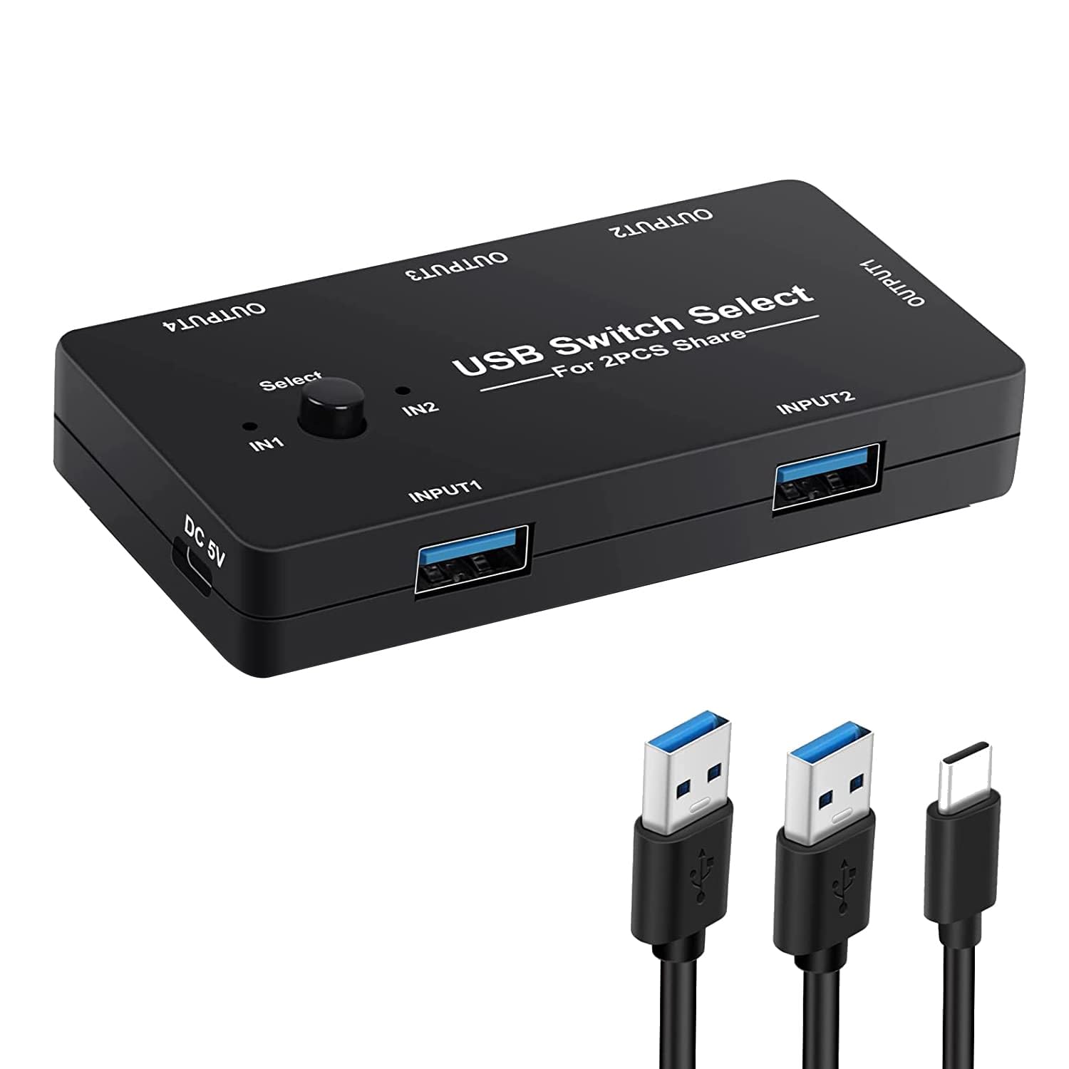 tobo usb 3.0 switch selector 2 computers sharing 4 usb devices 4-port usb peripheral kvm switcher box for pc, mouse, keyboard, printer, scanner with 2 usb cables,etc-td-955ug.