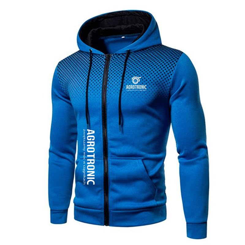 YUBEIER Agro.t_ronic Agro.t_ronic - Sudadera con capucha para hombre, diseño de lunares, con cremallera, forro polar, chaqueta deportiva, azul, L