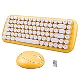 Wireless Keyboard Mouse Combo, Keyboard and Mouse for Girl and Child, 84 Keys and Optical Wireless Gaming Mouse with 3 Adjustable DPI, Compatible with PC, Computer, Laptop, Desktop, Charm Yellow