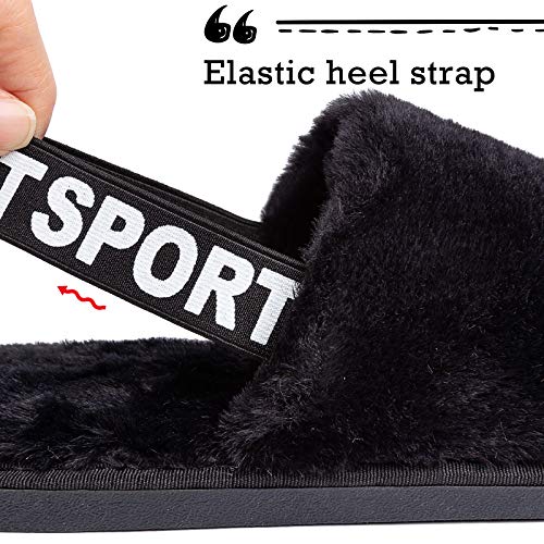 Womens Leopard Fuzzy Slippers Soft Plush Open Toe Faux Fur House Slide Sandals Indoor Spa Bedroom Flat Shoes with Elastic Strap 6