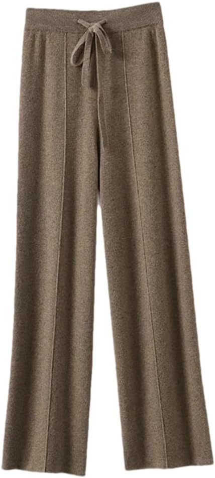 Women's Cashmere Blend Winter Pants Knitted Wool Wide-Leg Trousers Elastic Waist Drawstring