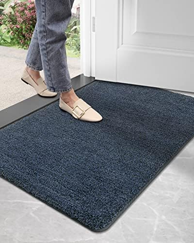 DEXI Dirt Trapper Door Mat,Non-slip Barrier Mats for Indoor and Outdoor,Super Absorbent Entrance Rug Machine Washable Soft Floor Mat Carpet(Brown-Blue,80 x 120 cm