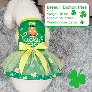 cyeollo St. Patrick's Day Dog Dress Pet Tulle Skirt with Bowtie Lucky Shamrock Holiday Dog Dresses for Small Dogs Puppy Cats Apparel, Green M cyeollo St Patricks Day Dog Dress Pet Tulle Skirt with Bowtie Lucky Shamrock Holiday Dog Dresses for Small Dogs Puppy Cats Apparel Green M