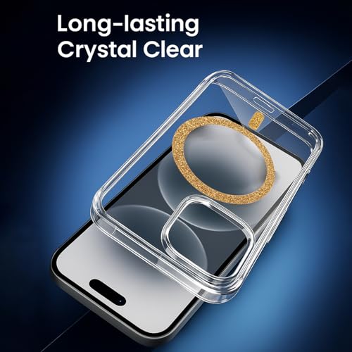 Image of AIBEX Back Cover Case Compatible with iPhone 16 | Glitter Ring Cute Shiny Colorful Bling Case (Compatible with Magsafe) | Transparent PC+TPU Glossy Shiny Cover for Girls & Women - Gold