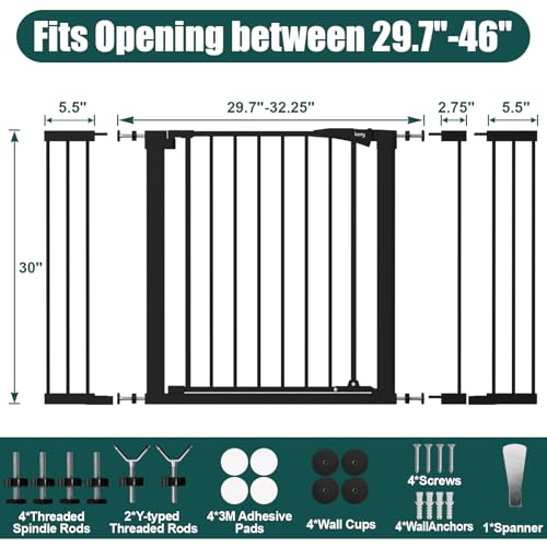 keny 29.7"-46" Baby Gate for Stairs, Auto Close Dog Gates for Doorways | Pressured Mounted No Drilling Pet Gate Extra Wide, One-Hand Opening Dual Lock Stair Gate, Indoor Kids Necessities, Black - Image 7