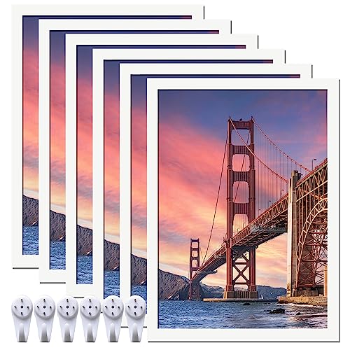 ijuerybai Set di 6 cornici per foto da 25,4 x 35,5 cm, per collage di foto, poster, certificati, pittura con diamanti, galleria artistica da parete, alta trasparente, orizzontale, verticale, bianco,