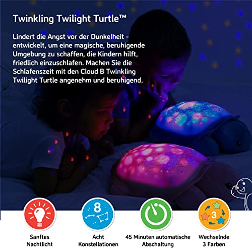 Cloud b Beruhigendes Nachtlicht Sternenprojektor mit Musik | Sternenhimmel Projektor Kinder mit 3 Farben & Soundeffekten | Einschlafhilfe mit Auto-Off 23 Min | Twinkling Twilight Turtle Pink