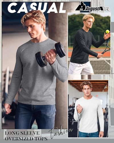 Image of August Alley 4 Pack Men's Big and Tall Cotton Shirts L-7XL, Long Sleeve Oversized Tops Loose Casual Large T-Shirts Basic Tee
