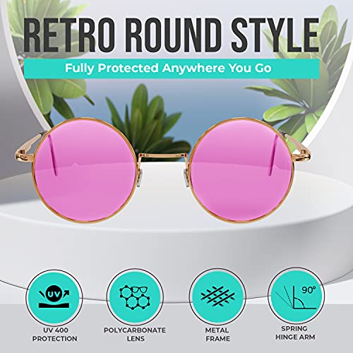 Image of Retro Round Sunglasses Small Colored Lens Hippie Glasses