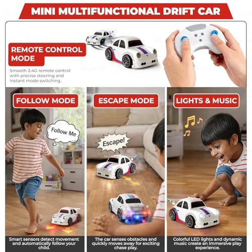 Image of High-Speed RC Drift Car with Remote Control, USB Rechargeable Racing Toy Car, LED Lights, 2.4GHz Controller, Kids & Adults Gift (White & Black)