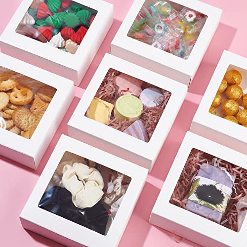 BENECREAT 16Packs 14x14x5cm Clear PVC Square Window Gift Boxes, White Kraft Paper Present Boxes for Wedding Gift Chocolates - Image 4