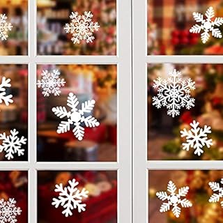 NOCHME Snowflake Window Stickers, 108 PCS Static Snow Flakes Window Clings for Glass Door, Christmas Snowflakes Window Display Decorations, Static PVC Stickers, White
