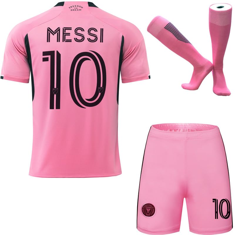 HUSSATEX Miami 2024/2025#10 Heim Kinder Fußball Trikot & Shorts mit Socken Geschenk Set Jugendgrößen (Rosa 30)