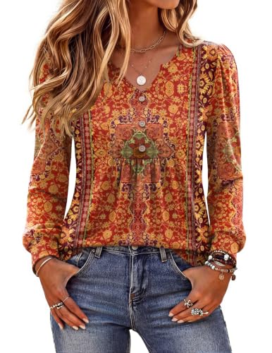 Image of Zeagoo Womens Long Sleeve Tops Fall V Neck Shirt Casual Pleated Tunic Top