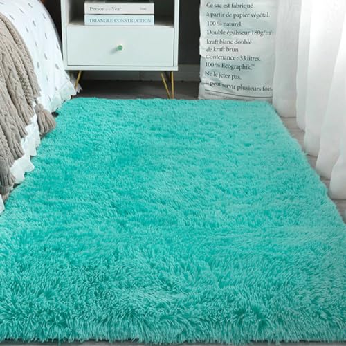 Tappeto Salotto Moderno Peloso, Mateju Morbido Tappeto Pelo Lungo Lavabili Antiscivolo per Camera dei Bambini, Salotto (80x120cm,Acqua)