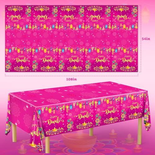 Image of Miucat 3Pcs Diwali Decorations Tablecloth, Waterproof Plastic Table Cover Diwali Table Cloth for Indian Diwali Light Celebration Party Supplies Decorations, 54x108 Inch