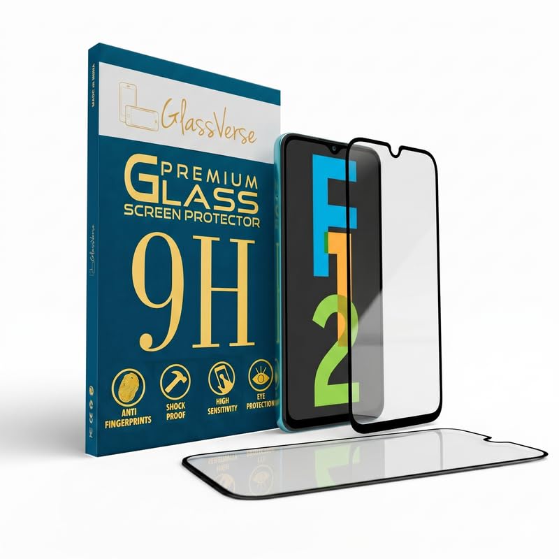 Image of GlassVerse SuperD Oleophobic Tempered Glass For Samsung Galaxy F12 (Pack Of 2) with Free Installation Kit Full screen Coverage Free Replacement If Received Damaged - 6.5 inch