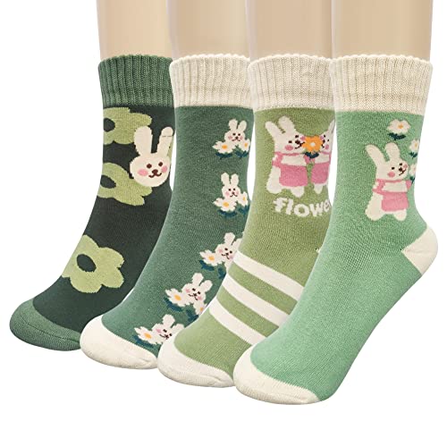 NicelyWe Chaussettes mi-mollets de doux cosy hiver épaissir pour femmes, chaussettes de coton pour jeune fille cadeaux de Noël par temps froid, 4 paires Cover