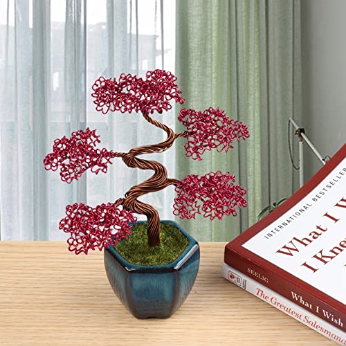 Yatming Hand Wrapped Aluminium Wire Money Tree Figurine With Ceramic Base, Red Artificial Tree Fengshui Bonsai Desktop Ornament For Home Office Decoration #TOP2