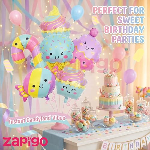 Image of Balloonistics Sweet Tooth Candy Theme Happy Birthday Balloon Bouquet Pack Of 5