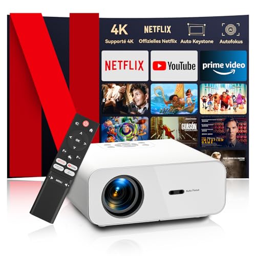 Vidéoprojecteur 4K 【Netflix Certifié/Auto Focus】Auto Keystone Rétroprojecteur WiFi Bluetooth,...