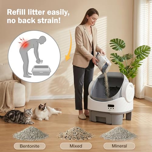 WARCAT Self-Cleaning Cat Litter Box, Open-Top Automatic Litter Box with Child Lock, 10L Large Capacity Waste Drawer, No APP Required, Includes Garbage Bags & Cleaning Mat (Gray & White) - Image 6