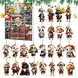 Calendrier de compte à rebours de l'Avent pour chiens, café pour chiens buvant 24 jours, pendentif animal acrylique 2D | Décoration de Noël pour sapin de Noël, vente
