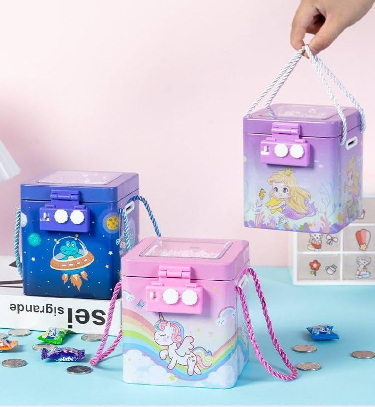 Image of Sajani Cute Cartoon Creative Portable Piggy Bank, Money Saving Box with Combination Lock, Mini Coin Bank Gifts for Boys and Girls, Best Return Gifts for Kids (Pack of 1) (Square)