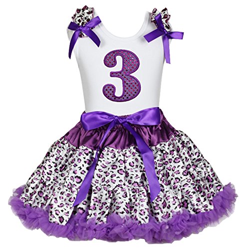 Traje de cumpleaños de 3 años para niña conjunto morado de leopardo fiesta infantil