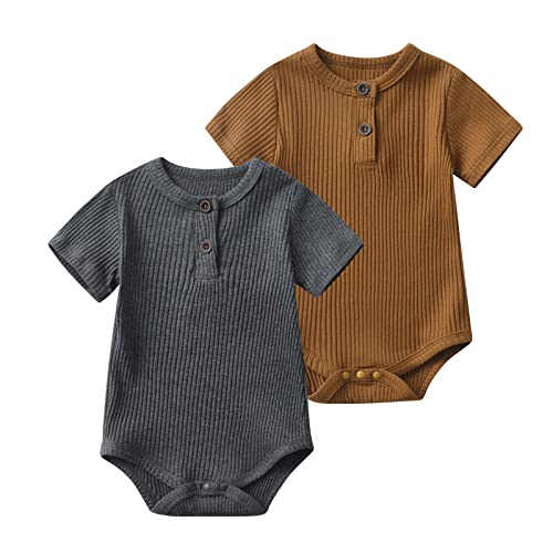 Image of Lala Bear Baby Girl Boy 2 Pack Solid Long Sleeve Romper Bodysuit Clothes