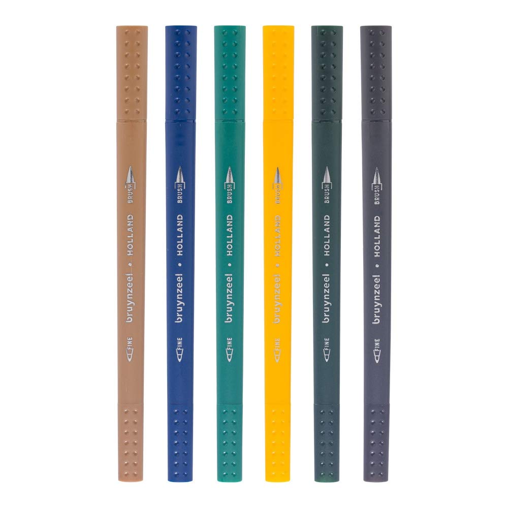 Bruynzeel Doppelfasermaler Brush Pen Set – 6 Stifte, Wasserbasiert, 0,4 Mm Spitze