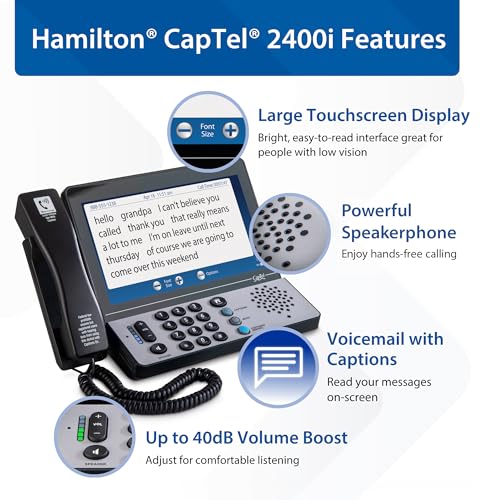 Image of Hamilton CapTel 2400iSPNBT Captioned Telephone, Large Touch Screen Phone for Hard of Hearing with Answering Machine, Powerful Speakerphone, Volume Booster up to 40dB, Hearing Aid Compatible