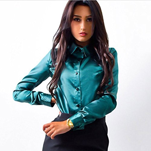 Women Shirts Womens Button Fashion Casual Tops Long Sleeve Shirt Blouse (2Xl, Green) #TOP1
