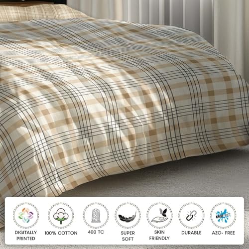 Image of LANE LINEN 400TC Morrison Bloom Super King Size Bedsheet with 4 Pillow Cases | 100% Cotton Digital Print Bedding Set (2.74 M x 2.74 M) | Floral Pattern for Luxurious Comfort (Brown Geometric)