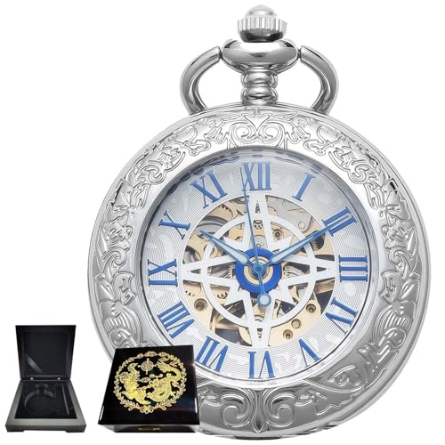 Reloj mecánico de bolsillo unisex con cadena, el regalo ideal con números romanos
