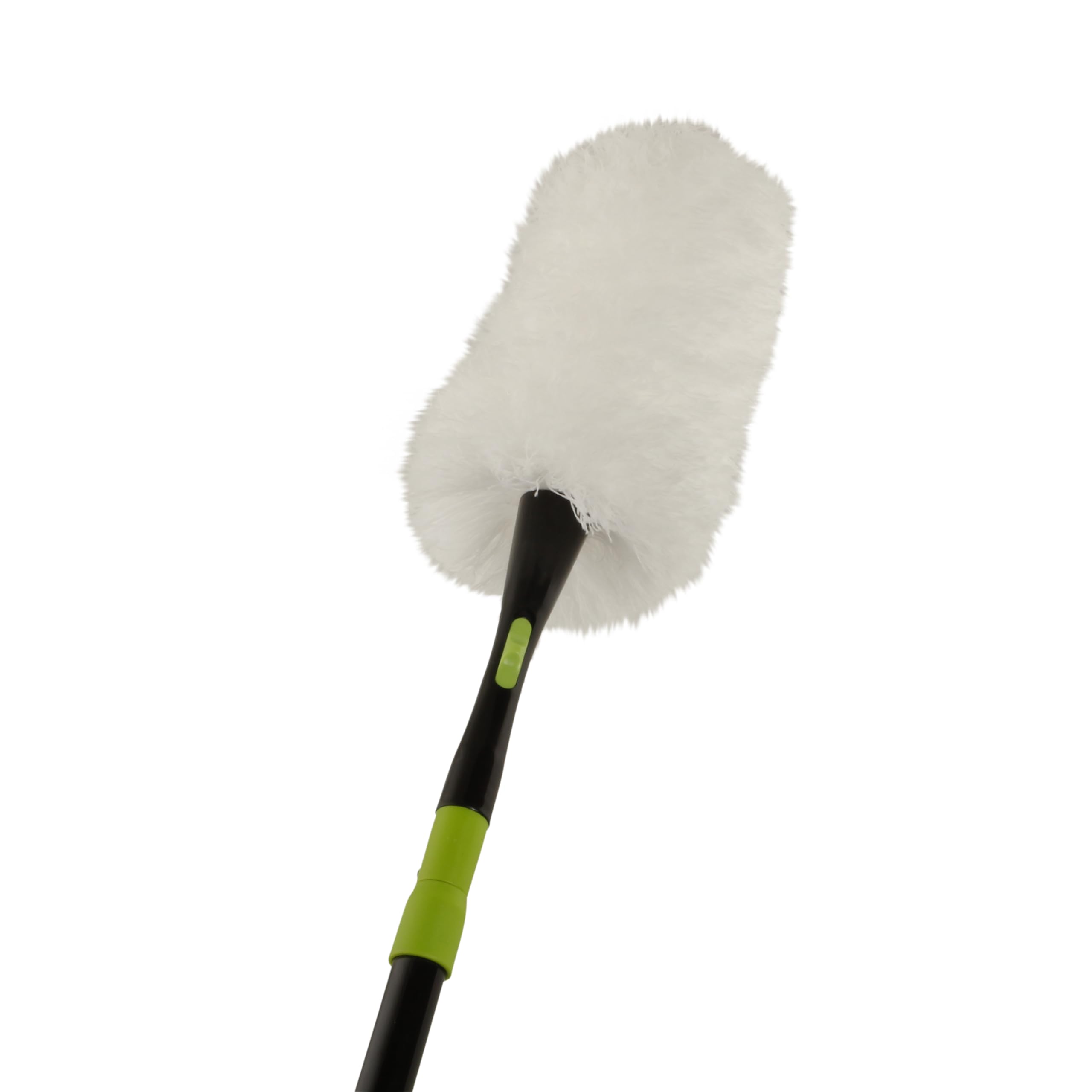 Plumero Telescópico de Microfibra, 1,32-1,95 m, Blanco | Cabezal intercambiable con un clic para superficies delicadas, mango extensible ideal para limpiar zonas altas del hogar