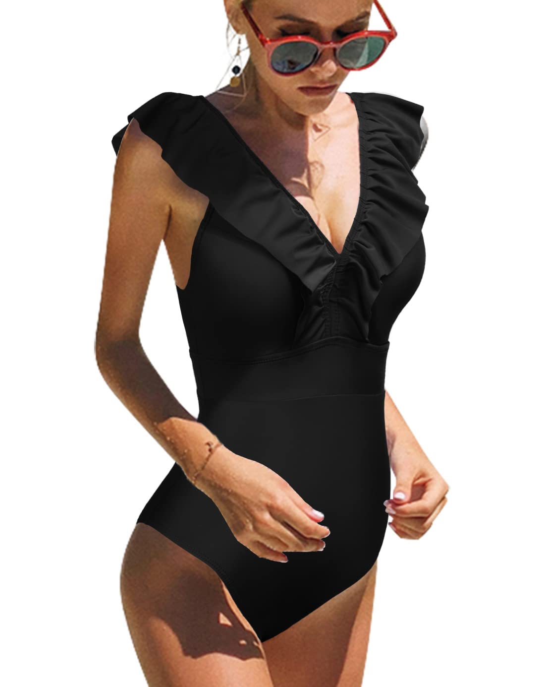 heekpek Traje De Baño Mujer Una Pieza Moda Monokini Push Up Brasileño Rayas Floral Impresión Baño Bañador Traje Bikini Bañadores De Mujer Tallas Grandes Ropa de Baño Cuello en V