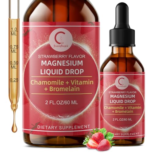 Magnesium Glycinate Liquid Drops with Chamomile, Hawthorn & Ginger for Stress Relief and Digestive Comfort, Fast Absorption, Non-GMO, Vegan Formula, Sugar Free, Strawberry Flavor, 2 Fl OZ