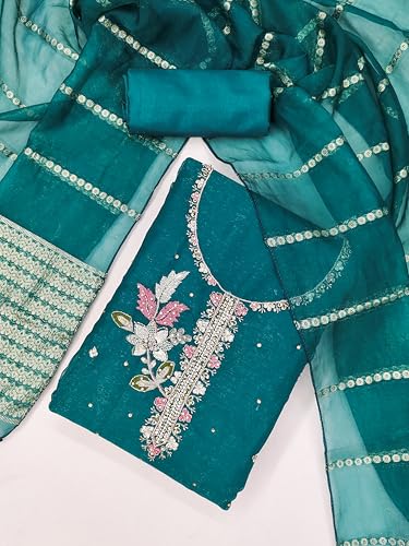 Image of Women's Shimmer Silk Embroidery Work Unstitched Dress Material
