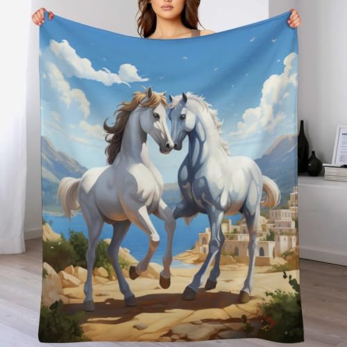 Couverture super douce et moelleuse motif cheval grand format