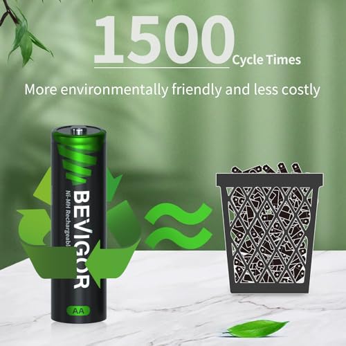 Image of BEVIGOR 8 Pack AA Rechargeable Batteries 1500 Cycle, 2800 mAh High Capacity 1.2V NiMH Rechargeable AA Batteries Low Self Discharge Double A Battery