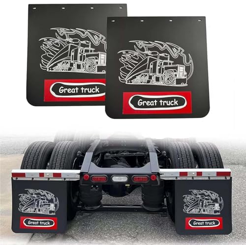 Image of BST BSSP 2PCS Straight Mud Flaps for Semi Trucks Tractor Trailer Heavy Duty Polymer Rubber Mudflaps Splash Guard, 24 x 24 in, Black w /Truck Pattern Design