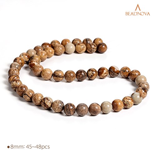 Image of BEADNOVA Brown Picture Jasper Beads Natural Crystal Beads Stone Gemstone Round Loose Energy Healing with Crystal Stretch Cord for Jewelry Making (8mm, 45-48pcs)