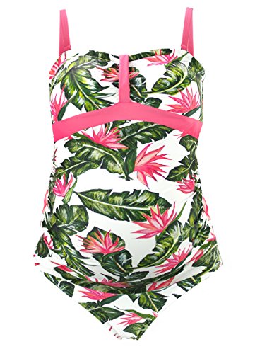 Preisvergleich Produktbild Herzmutter Umstands-Tankini-Schwangerschafts-Bad... - Zweiteiler-Badeanzug für Schwangere - Bandeau-Tankini-Set - Streifen-Muster-Punkte - Übergrößen - UV-Schutz 50-7000 (Tropical, M, alt)