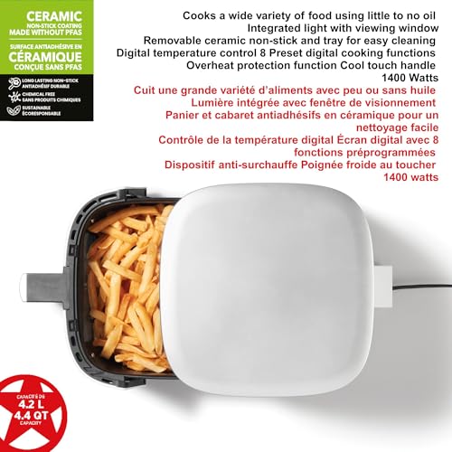 Image of Starfrit Electric Digital Air Fryer - 4.2L Capacity - Ceramic Non-Stick Surface - 8 Preset Functions - Viewing Window -1400W