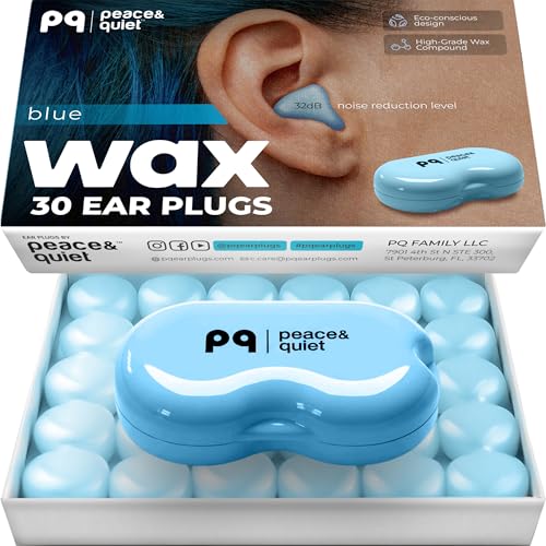 PQ 睡眠用ワックス耳栓 - 30個のシリコンワックス耳栓 睡眠と水泳用 ノイズキャンセリング用ジェル 用 遮音レベル32Db (枕30個) 色:ブルーの商品画像（Amazon）