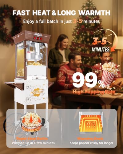 Image of 12 oz Commercial Popcorn Machine Cart with Candy Dispenser, Pop Corn Machine Maker Makes Up to 48 Cups, Movie Theater Popcorn Machine with 3-Switch Control&Stainless-Steel Kettle, White