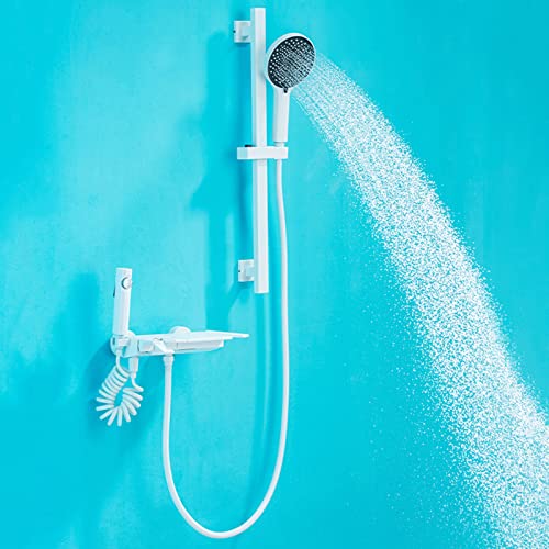 WOTZOV Grifo Mezclador de Ducha de baño en Cascada, de latón, montado en la Pared, con Pistola rociadora, multifunción, para bañera y Ducha, Color Blanco