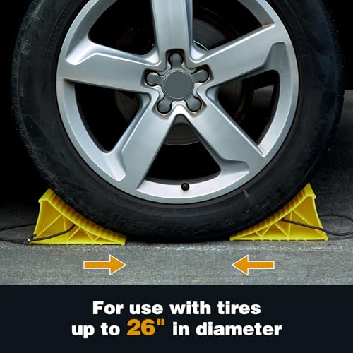 Image of PAHTTO Wheel Chocks, 4Pack Heavy Duty Wheel Chocks with Rope for Easy Removal, Durable, Non-Slip, Hard Plastic Wheel Chocks for, RV, Camper, Effective in Keeping Your Vehicle in Place, Yellow