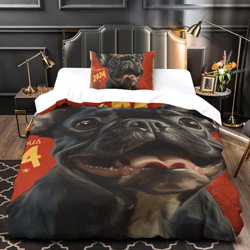 Parure de lit bouledogue français 135x200 microfibre housse de couette - 4